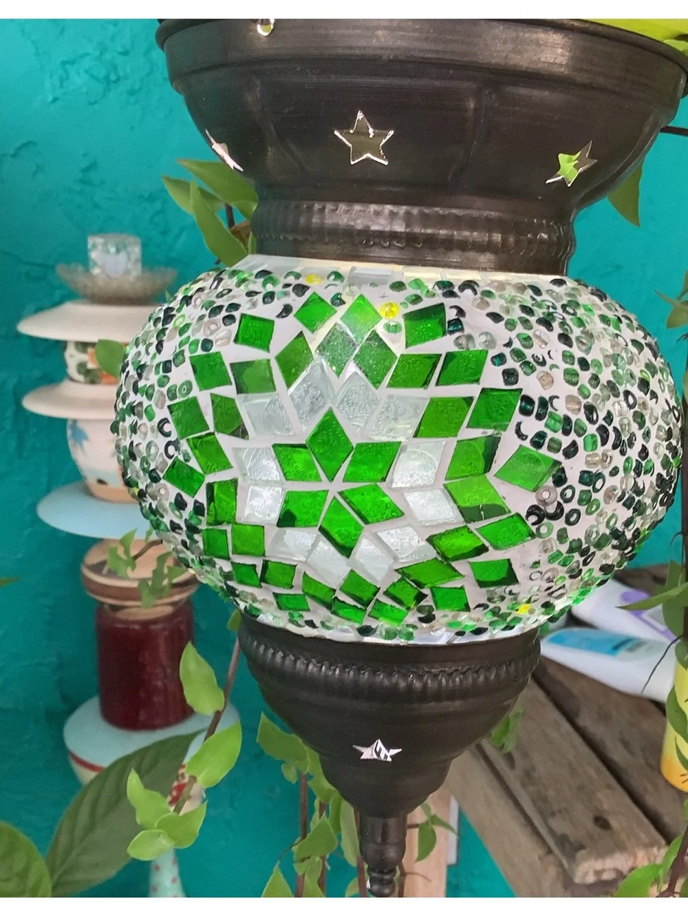 Set of 3 Turkish Moroccan Mosaic & Beaded Hanging Lantern Lamps